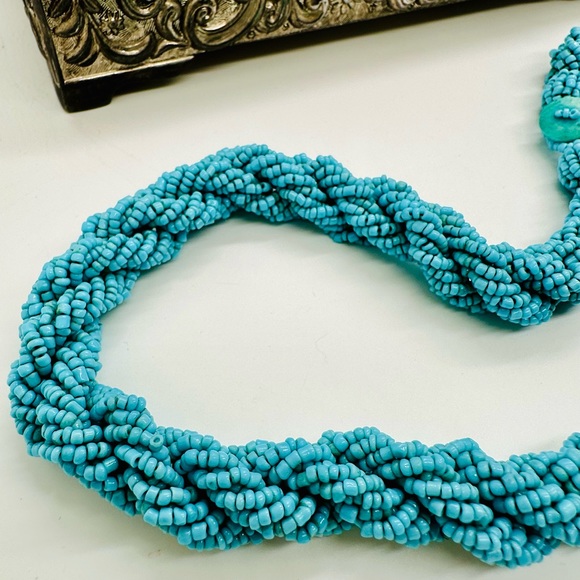 Vintage Blue Seed Bead Twisted Necklace - Picture 5 of 7